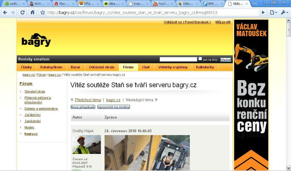 Re: Vítěz soutěže Staň se tváří serveru bagry.cz Re: Vítěz soutěže Staň se tváří serveru bagry.cz